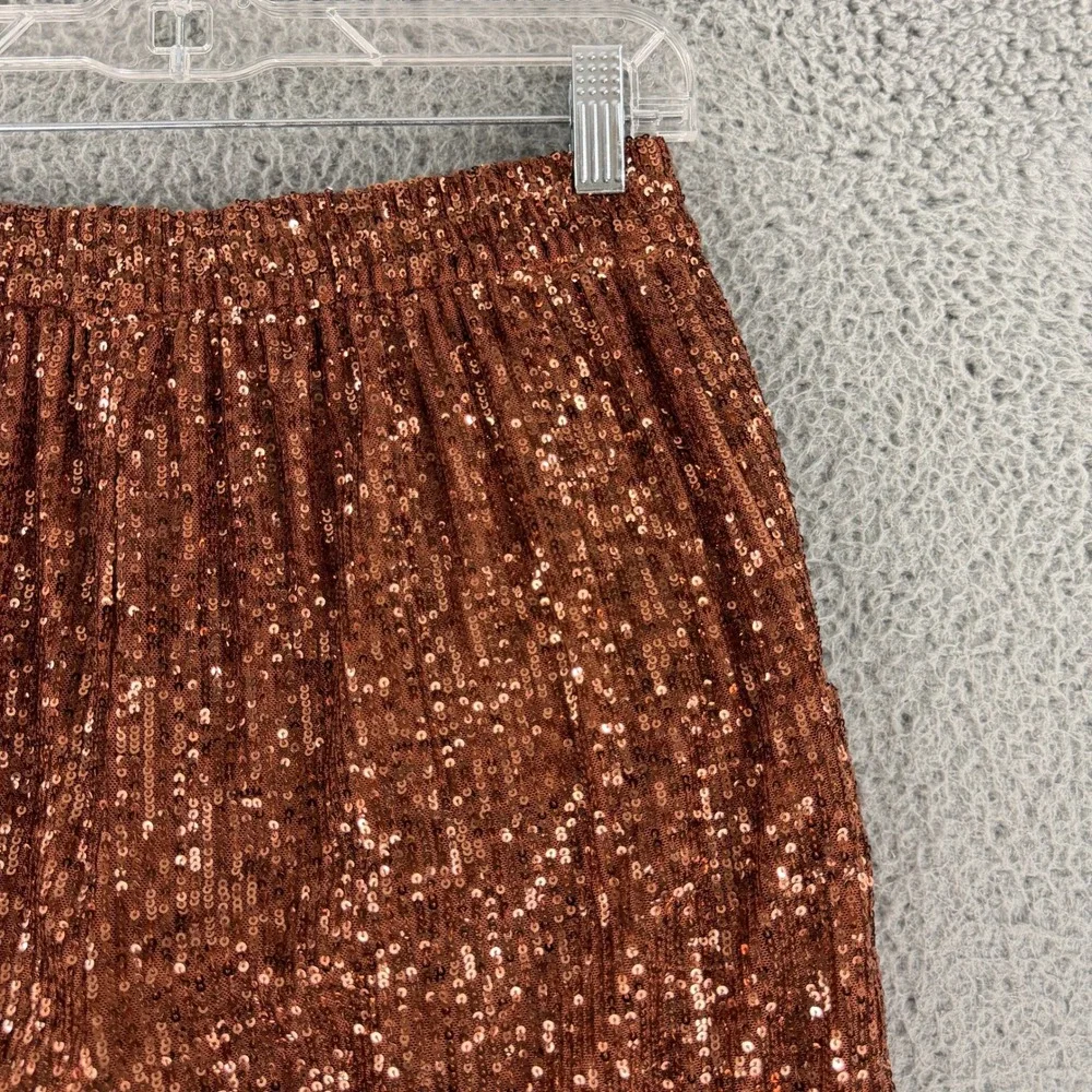 Free People Sequin Jogger Pants Womens Small Brown Copper High Rise Pleated Crop